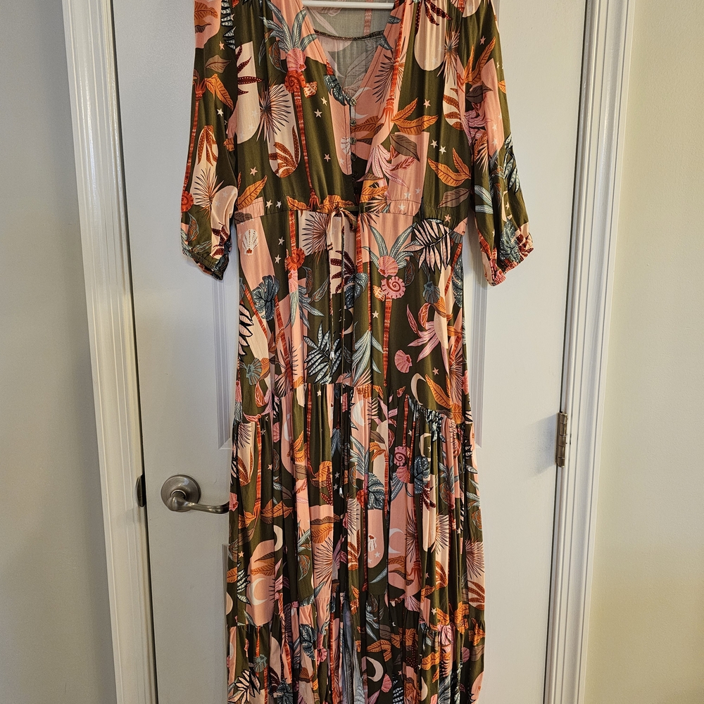 Petal & Pup Tropical Print Maxi Dress - Green and Pink